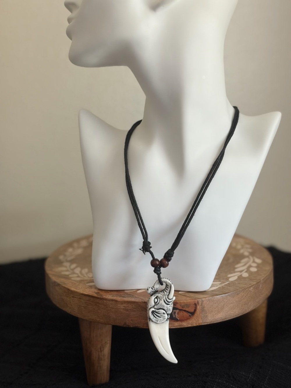 Protection Tusk Pendant Necklace | Adjustable Cord Boho Spiritual Statement